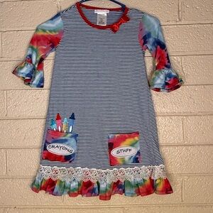Bonnie Jean Blue and Red Striped Kids Dress